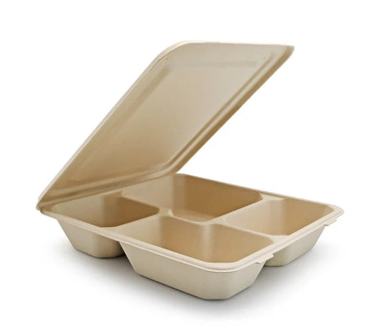 4-Compartment Bagasse Bento Trays