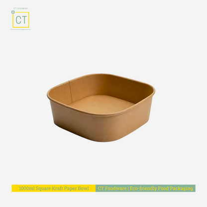 1000ml Square Kraft Paper Bowl | CT Foodware | Singapore