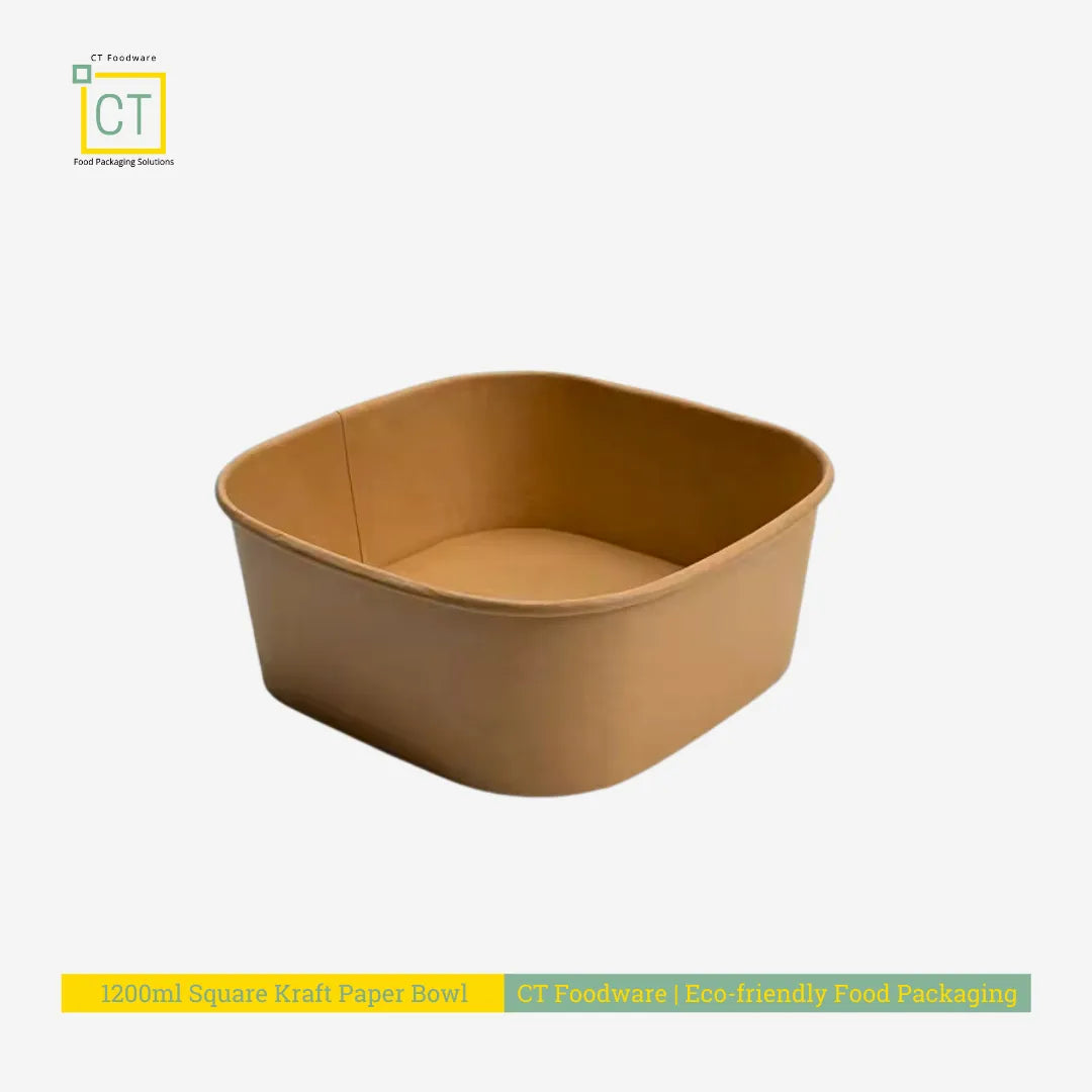 1200ml Square Kraft Paper Bowl | CT Foodware | Singapore