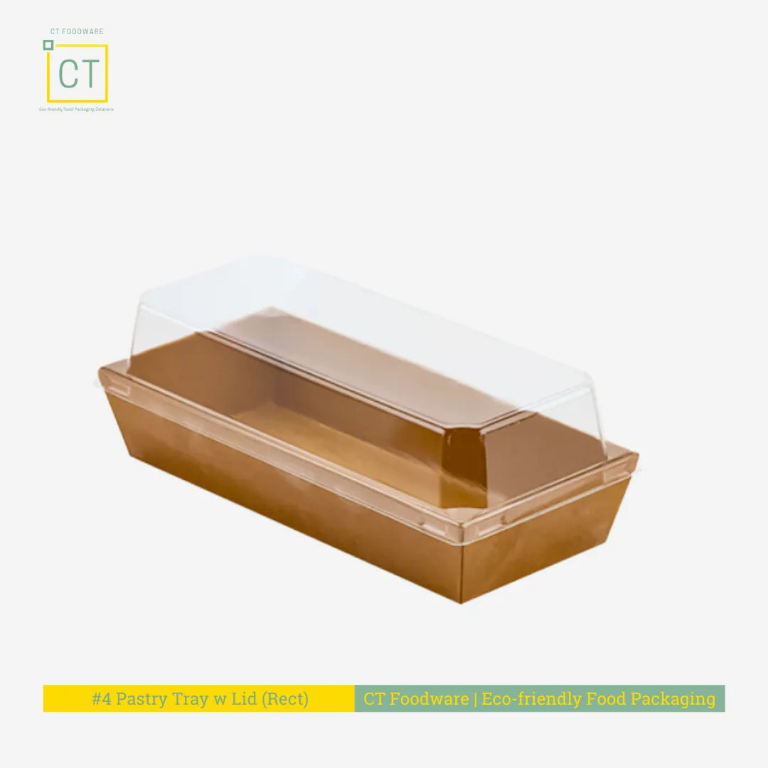#4 Pastry Tray w PET Lid | Kraft Paper Food Packaging | CT Foodware
