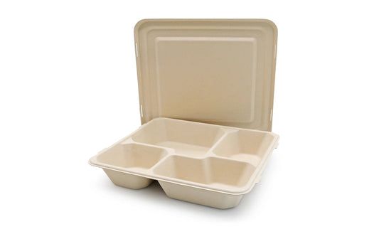 4-Compartment Bagasse Bento Trays