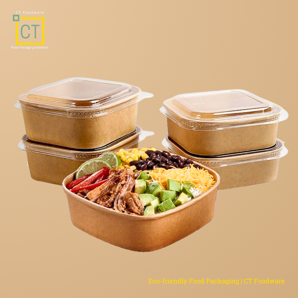 1000ml Square Kraft Paper Bowl - Eco-friendly Takeaway Food Container